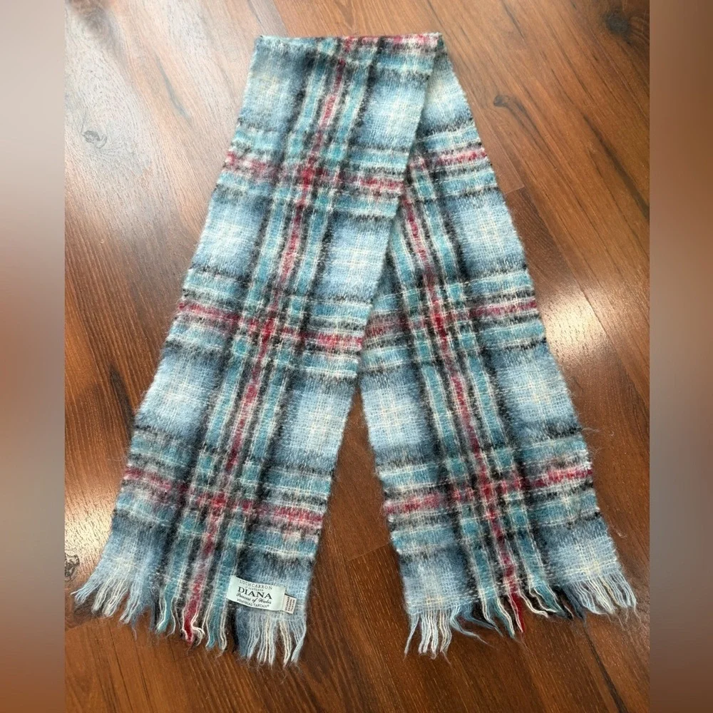Lochcarron Diana Princess of Wales Blue Brushed Mohair Tartan Memorial Scarf